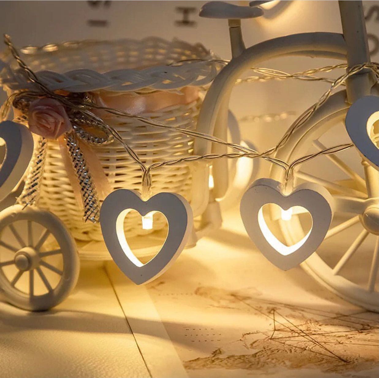 Wooden Heart Fairy Lights, 20 LEDS String Night Light, Romantic Wedding Curtain Lamp Wooden Heart Fairy Lights, 20 LEDS String Night Light, Romantic Wedding Curtain Lamp